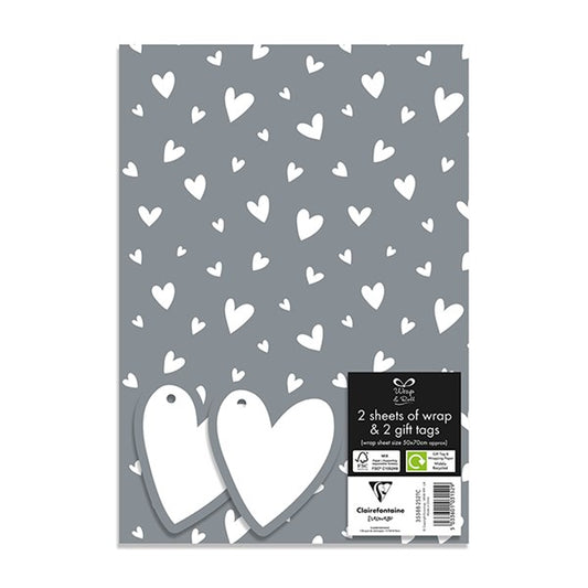 Occasions Wrap Grey Heart (2 Sheet, 2 Tags)