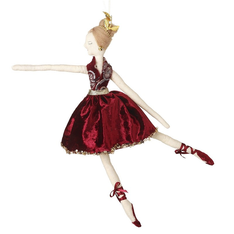 Large Hanging Ballerina With Deep Burgundy Dress