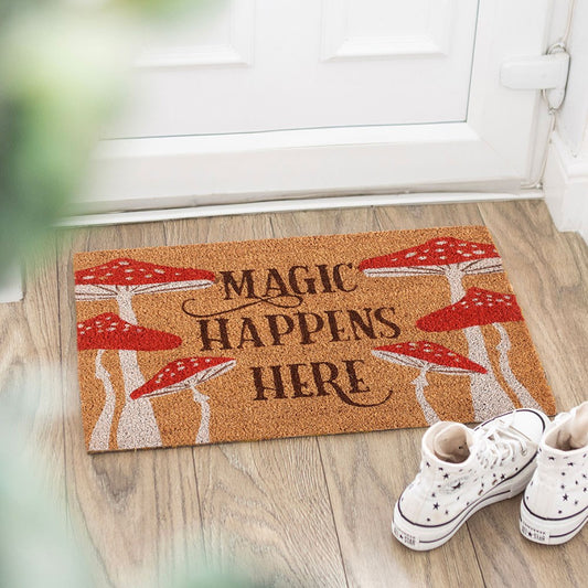 Magic Happens Here Mushroom Doormat