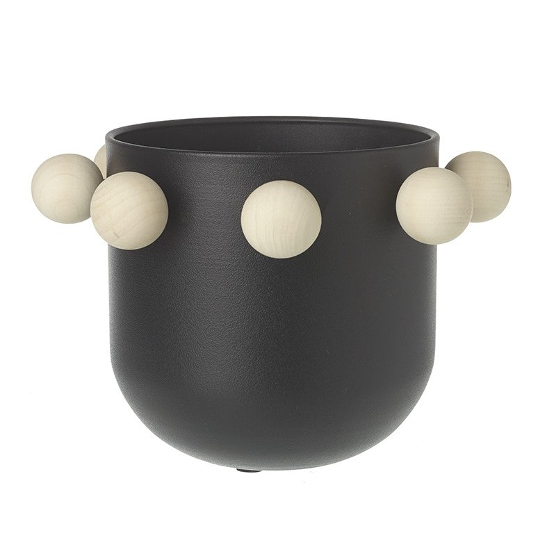 Black Plant Pot With White Beads