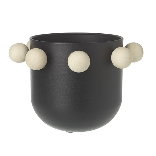 Black Plant Pot With White Beads