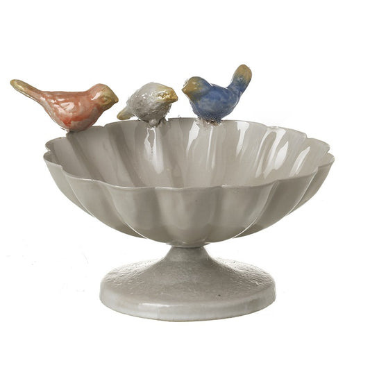 Grey Metal Decorative Bowl With Birds
