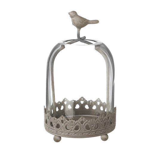 Metal Base Candle Cloche With Bird