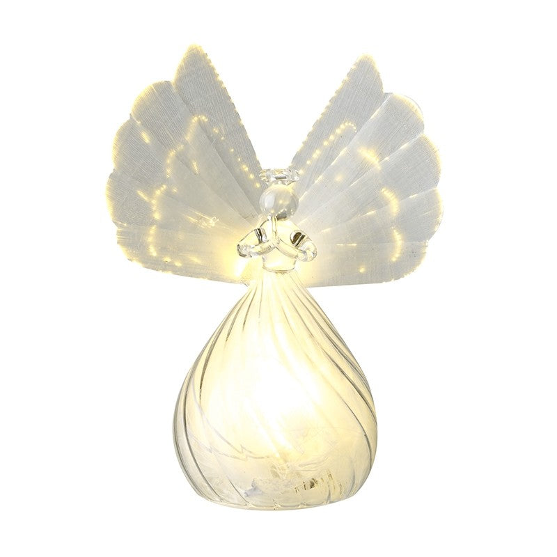 Light Up Glass Angel With White Wings