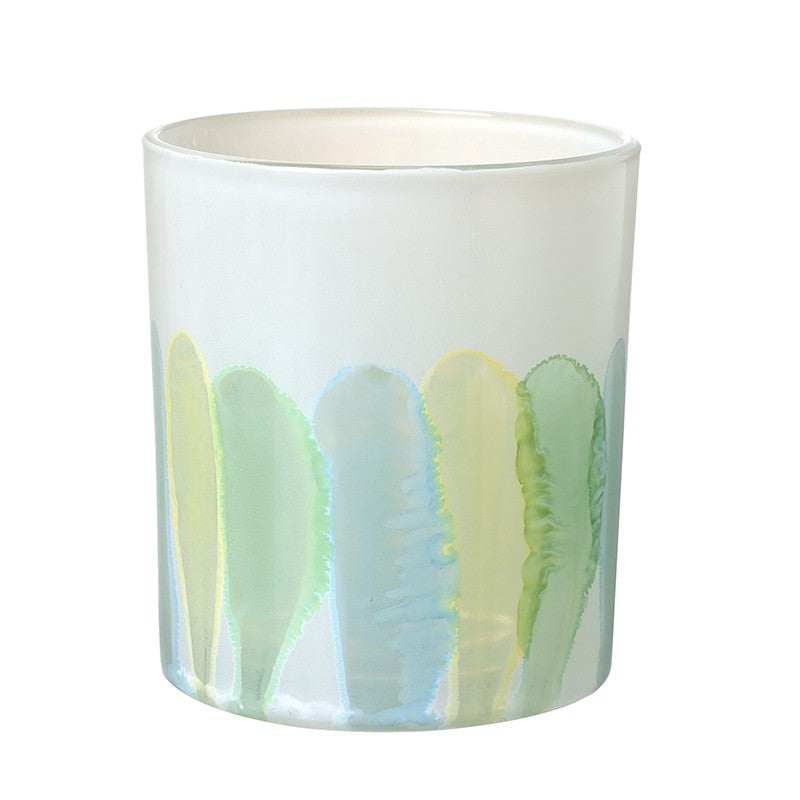 Large Glass Candle Holder Yellow Blue Green