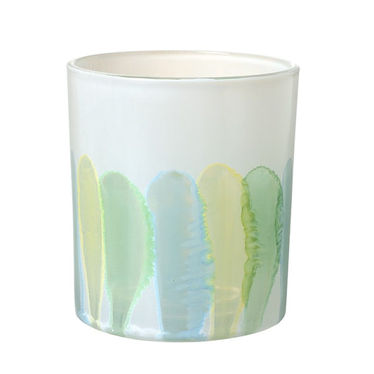 Large Glass Candle Holder Yellow Blue Green