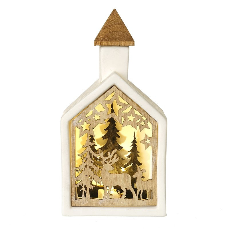 White Ceramic House Led Cut Out Scene