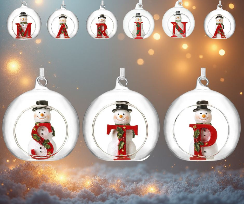 Glass Personal Snowman Bauble - Select your Letter - Perfect for Gifting