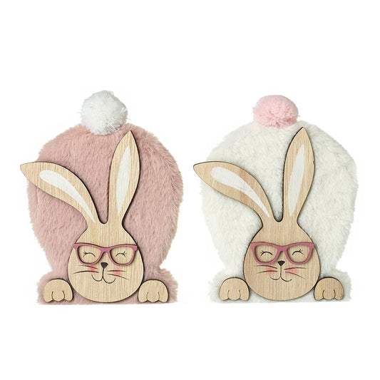 Cute Rabbits In Glasses Wooden & Fluffy