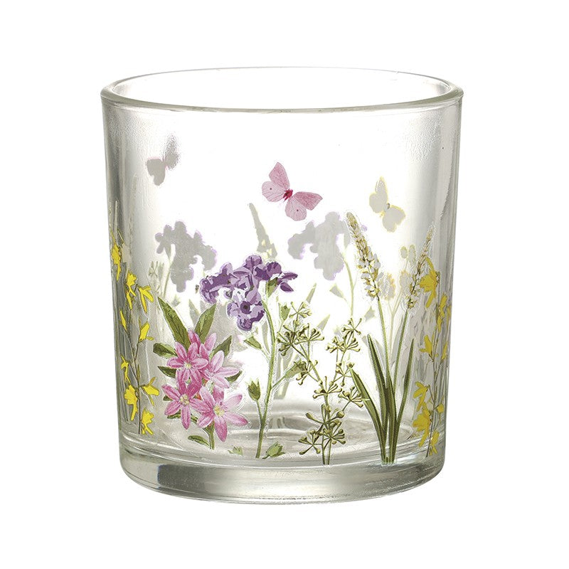 Butterflies And Flowers Glass T-Light