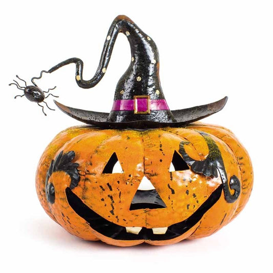Metal Pumpkin Candle Holder W/Spider