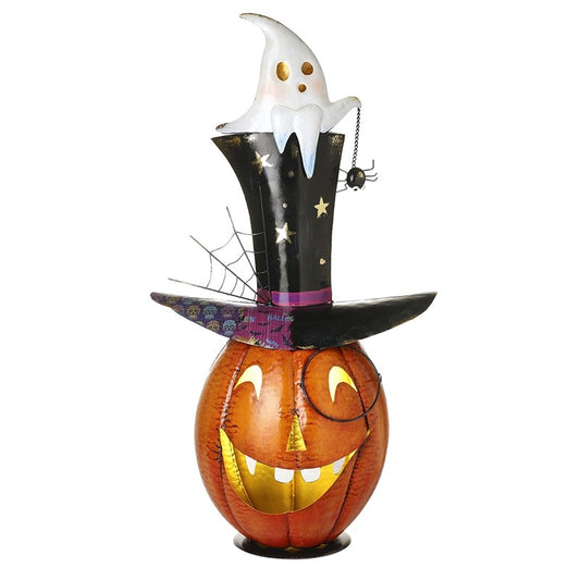 Pumpkin With Ghost Hat Figure