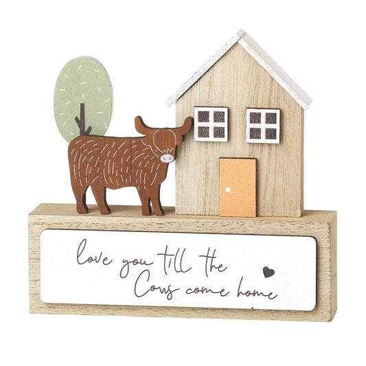 Wooden Cow And House Table Decoration