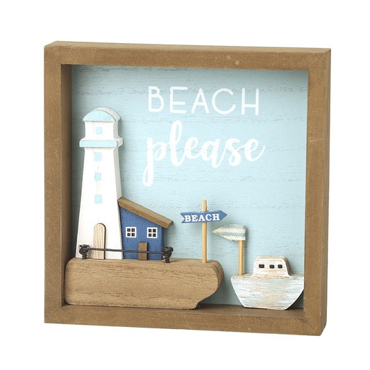 Beach Please Wooden Frame Scene