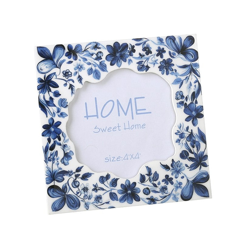Blue & White Floral Print 4x4 Frame