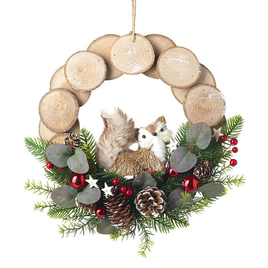 Wooden Disc Squirrel Wreath