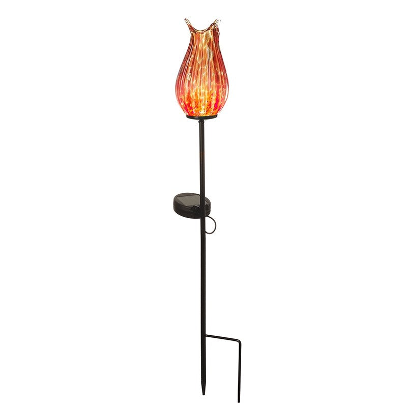 Red Glass Solar Powered Flower Stake