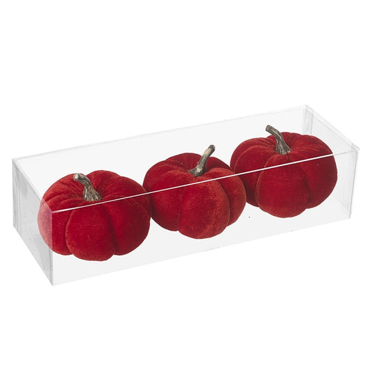 Set Of 3 Deep Red Velvet Pumpkins