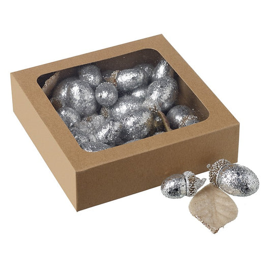 Silver Acorns In Box Set of 27