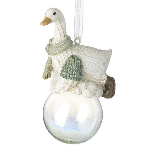 Christmas Duck On Glass Bauble
