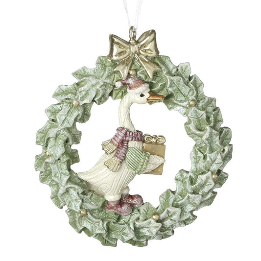 Hanging Duck In Wreath With Pink Scarf