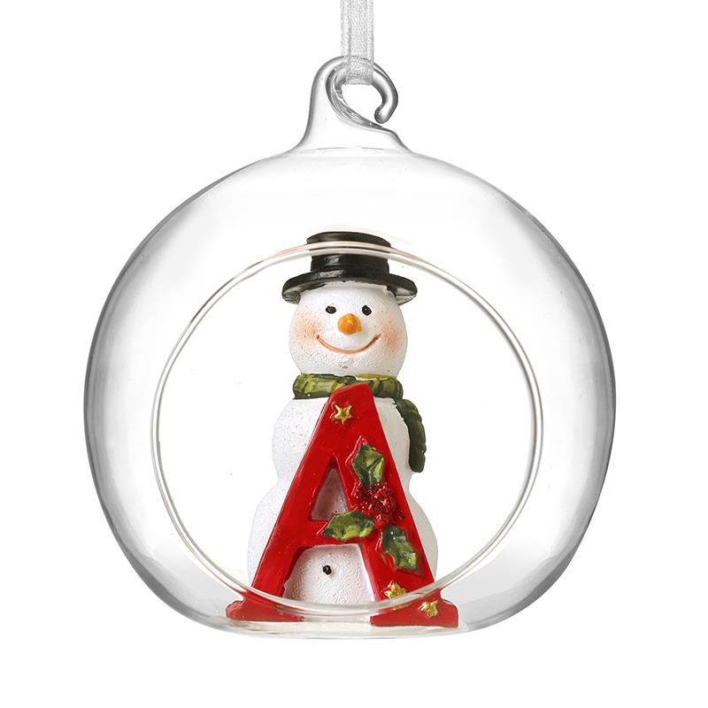 Glass Personal Snowman Bauble - Select your Letter - Perfect for Gifting