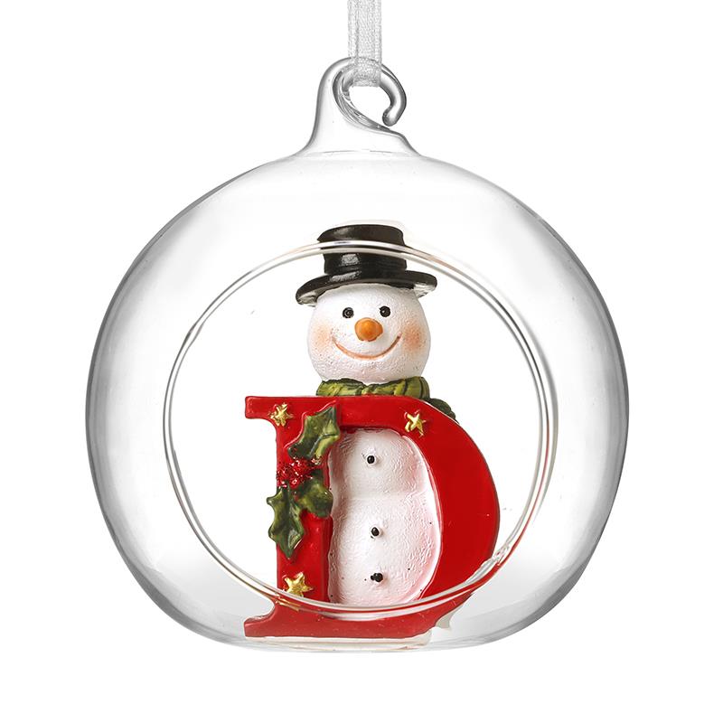 Glass Personal Snowman Bauble - Select your Letter - Perfect for Gifting