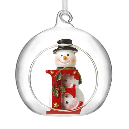 Glass Personal Snowman Bauble - Select your Letter - Perfect for Gifting