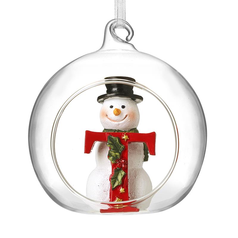 Glass Personal Snowman Bauble - Select your Letter - Perfect for Gifting