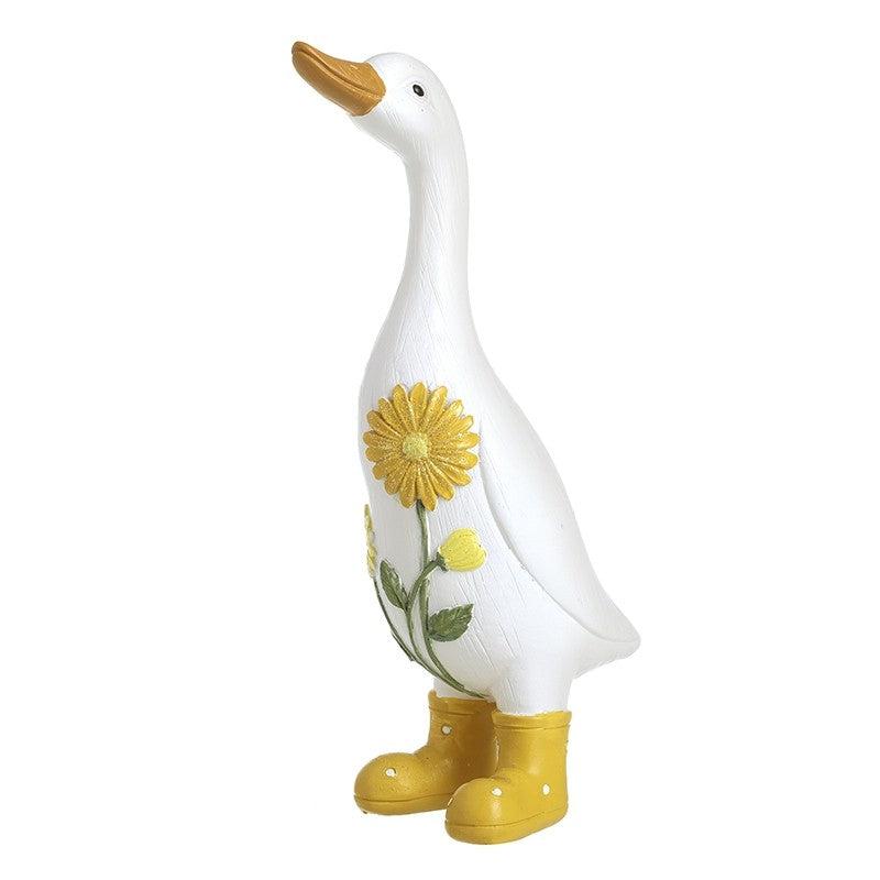 White Resin Duck In Wellies Ornament