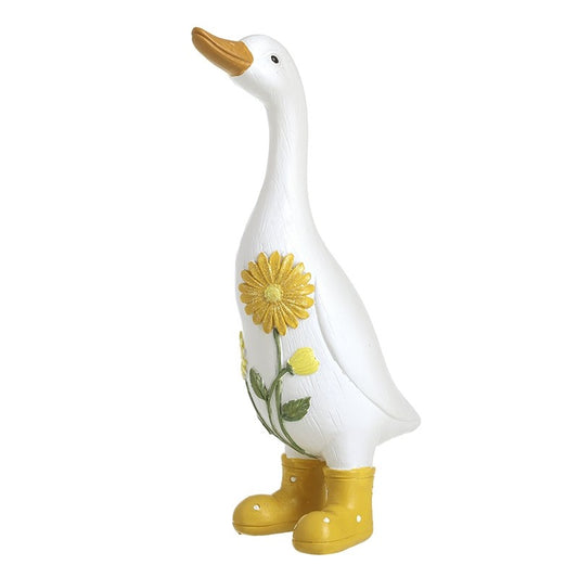 White Resin Duck In Wellies Ornament