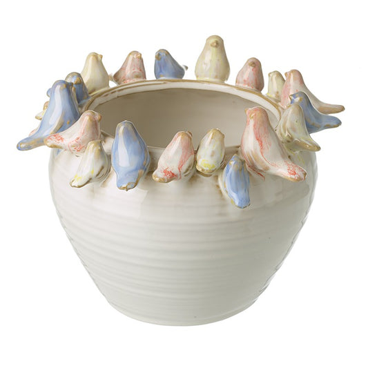 Medium Pot With Colourful Birds