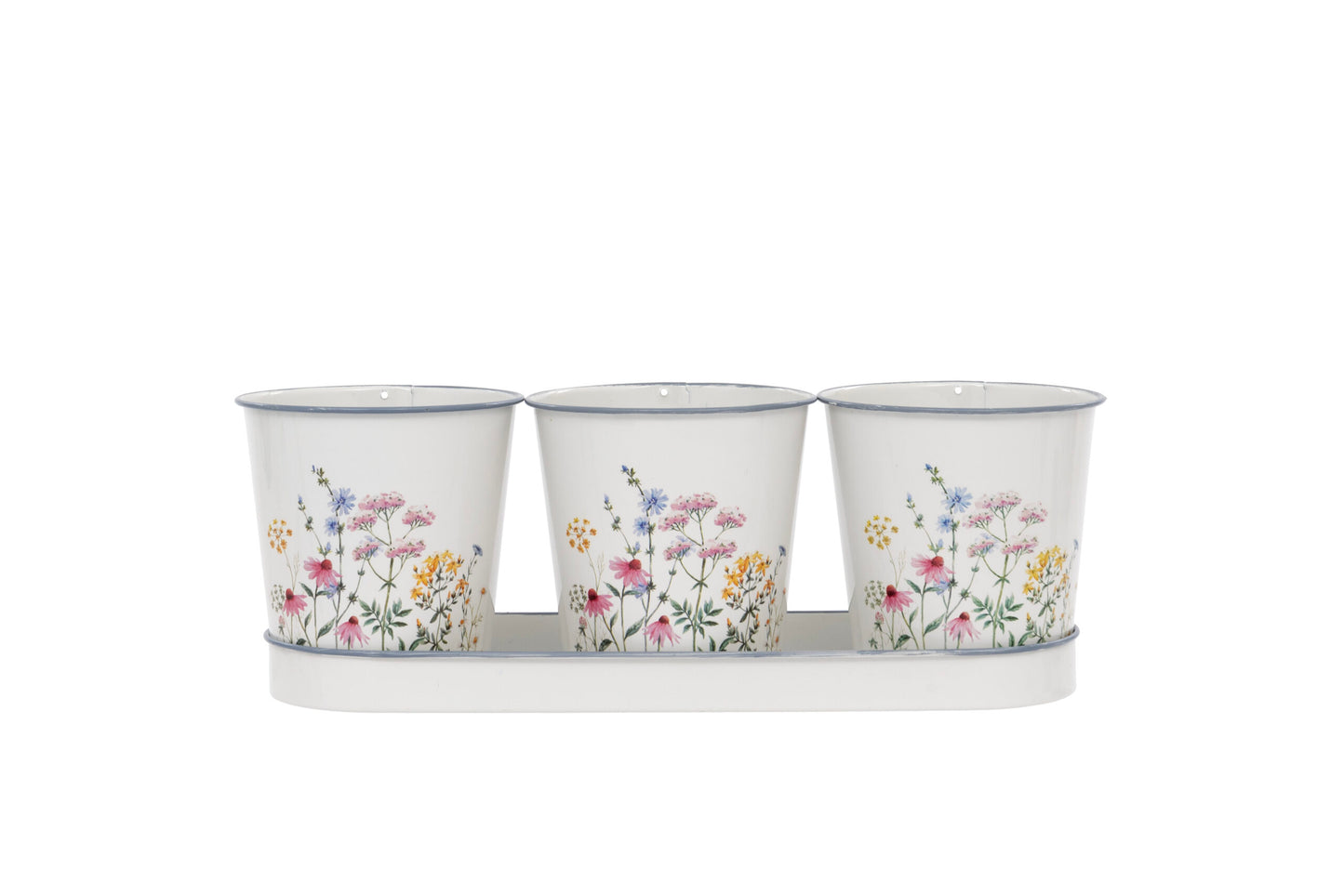 Springtime Set of 3 Metal Pots with Tray