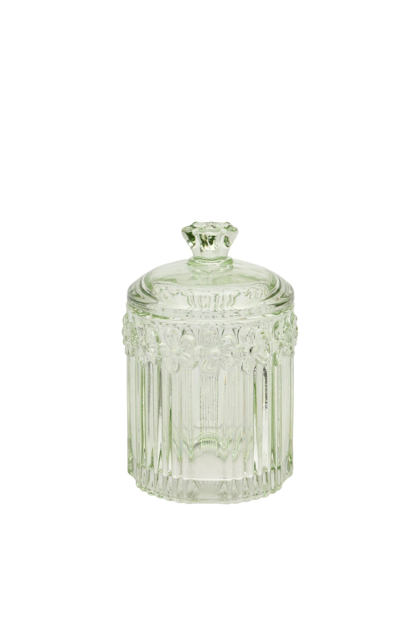 Glass Daisy Trinket Jar Green