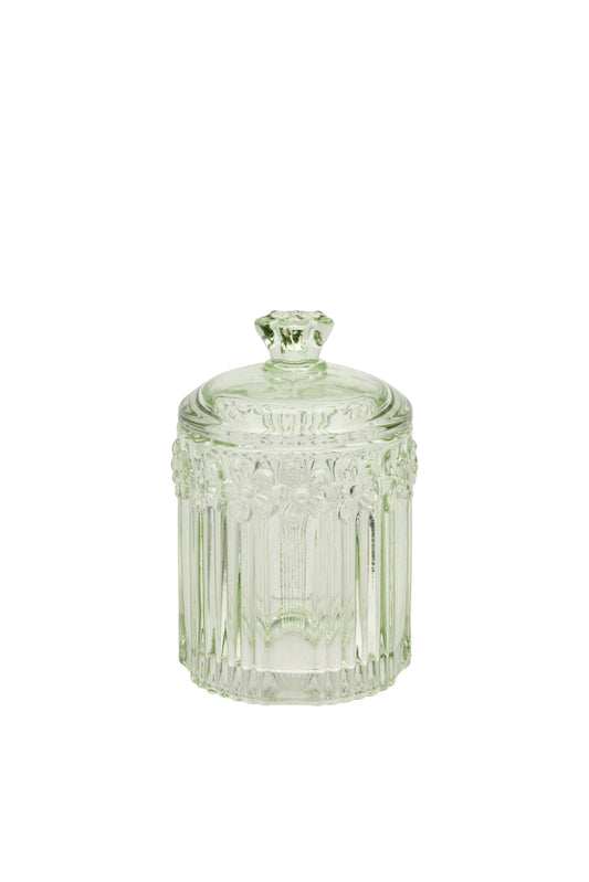 Glass Daisy Trinket Jar Green
