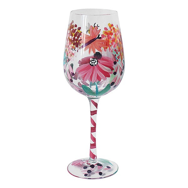 Hand Painted Wine Glass Wild Garden in Gift Box