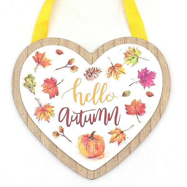 Autumn Leaves Heart Plaque Hello