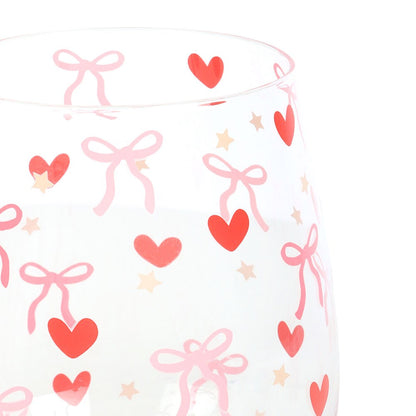 Bow and Heart Print Stemless Glass