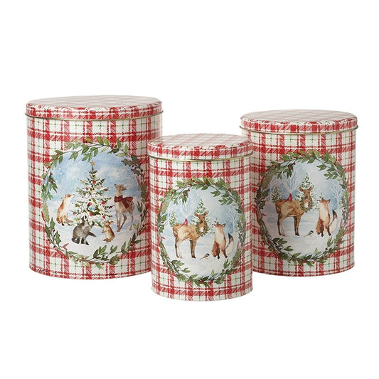 Red Check Winter Scene Cannister Set of 3