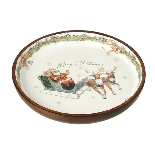 Merry Christmas Santa Sleigh Round Tray 23.5cm