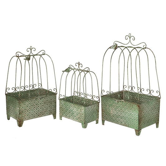 Set of 3 Green Metal Cage Pot Holders