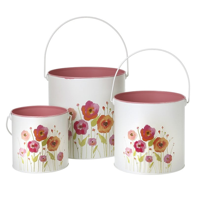 White Buckets With Flower Print Set