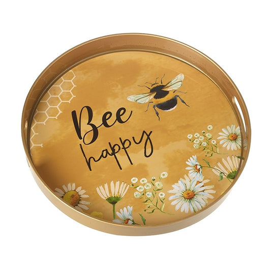 Bee Happy Round Metal Tray