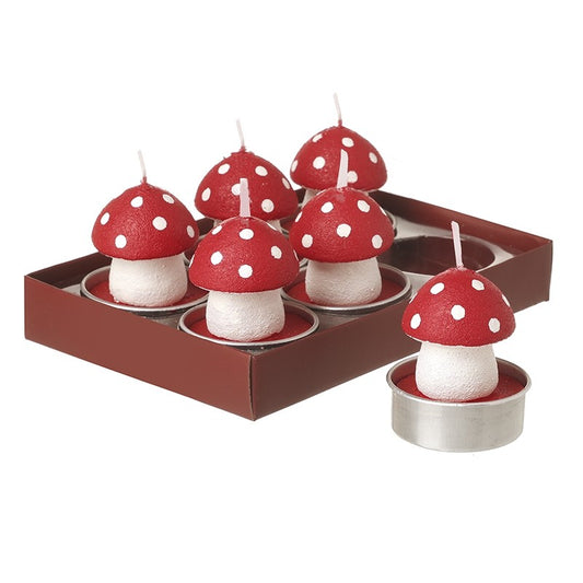 Set 6 Wax Red Toadstal T Lights