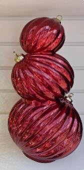 3 Stacking Glass Baubles with LED Lights - Red