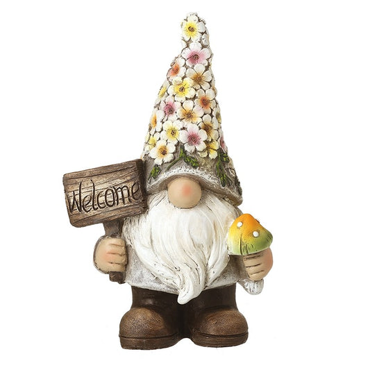 Welcome Garden Gonk In Floral Hat holding Mushroom