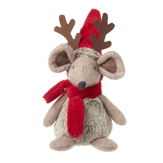 Sitting Mouse with Red Scarf and Antlers