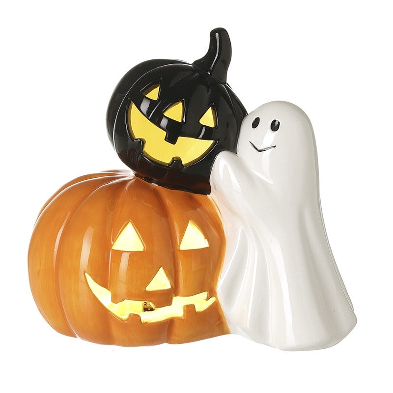 Light Up Ghost With Black & Orange Pumpkin