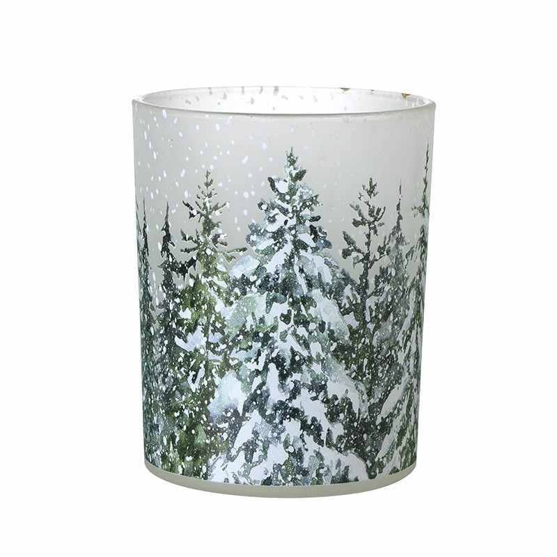 White Glass Snowy Trees Candle Holder 12.5CM