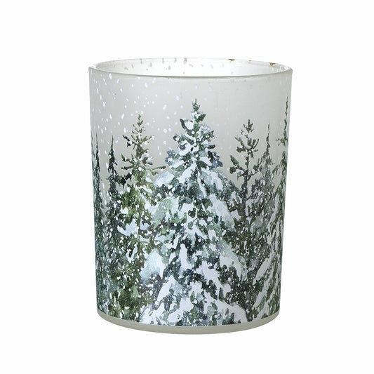 White Glass Snowy Trees Candle Holder 12.5CM
